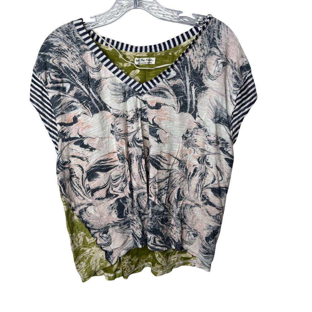 We The Free Free People Marble Print Striped V Neck Top Women’s Small Boho